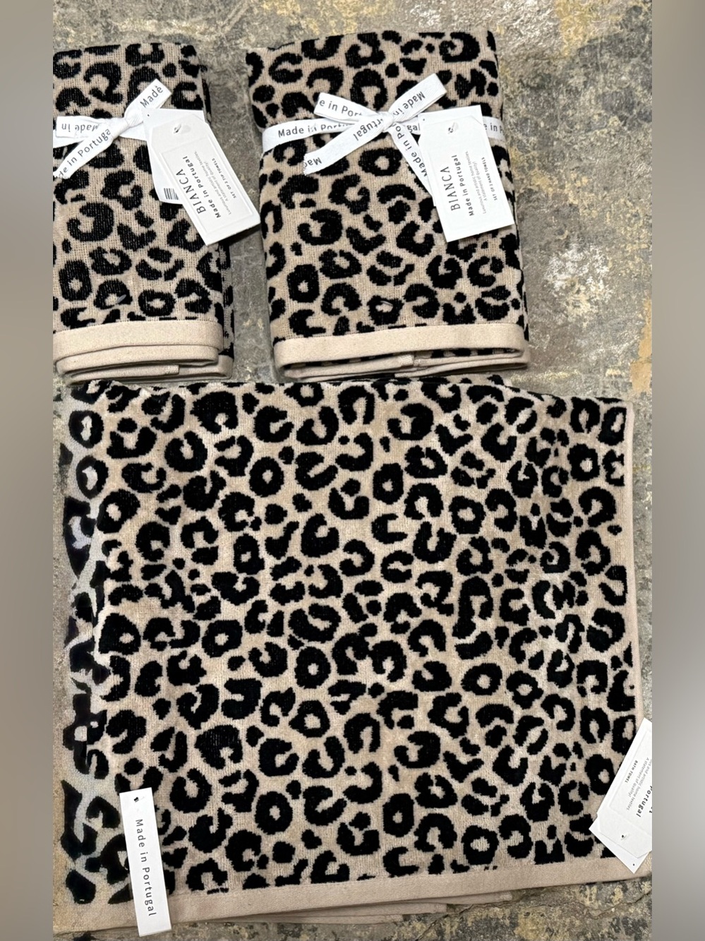 Bianca Portugal Leopard Cheetah Print 5Pc Luxury Bath Towel Set 1Bath 2Hand 2Tip